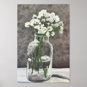 Witte bloemen in heldere vaas poster