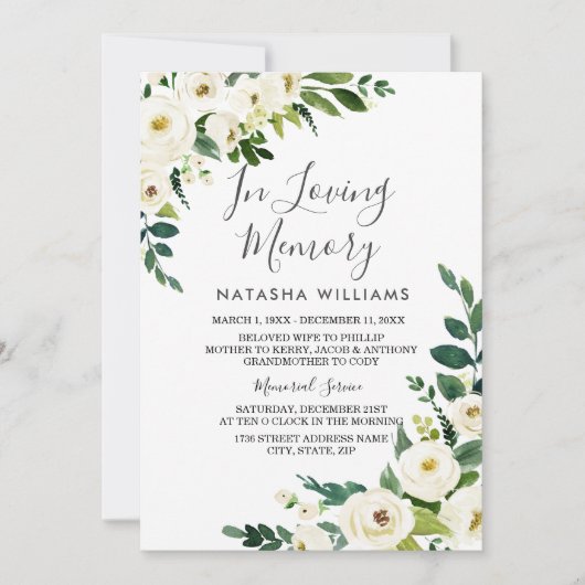 Witte bloemen in liefhebbende herinnering kaart (Voorkant)