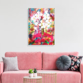 Witte bloemen in Roze Stretched Canvas Afdrukken (Insitu (Woonkamer))