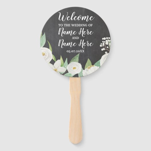 Witte Bloemen Krijt Bloemen Bruiloft Programma Fan Handwaaier (Voorkant)