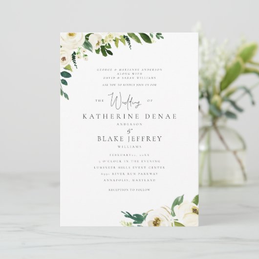 Witte bloemen legant beide ouders kaart (Staand voorkant)