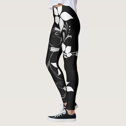 Witte Bloemen Leggings voor Vrouwen (Links)