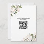 Witte Bloemen Magnolias Groen QR code Bruiloft Save The Date (Achterkant)