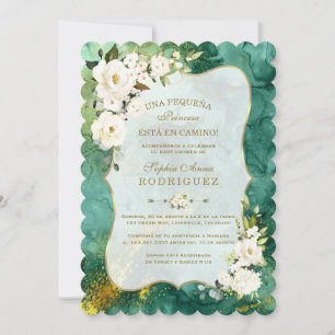 Witte bloemen Malachite Gold Spaans Baby shower Kaart