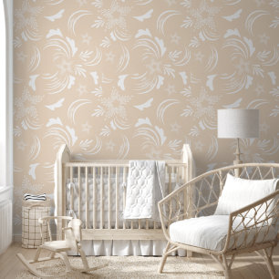 Witte Bloemen met Cream Achtergrond Behang