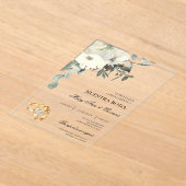 Witte Bloemen met gouden ring Spaanse bruiloft Acryl Uitnodigingen (Laagn)