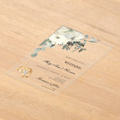Witte Bloemen met gouden ring Trouwen Acryl Uitnodigingen (Laagn)