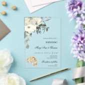 Witte Bloemen met gouden ring Trouwen Acryl Uitnodigingen (Insitu (Huwelijk))