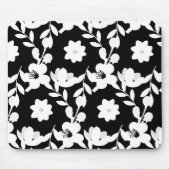 Witte bloemen met parels op zwart muismat (Voorkant)