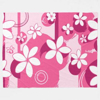 Witte bloemen met roze contouren fleece deken