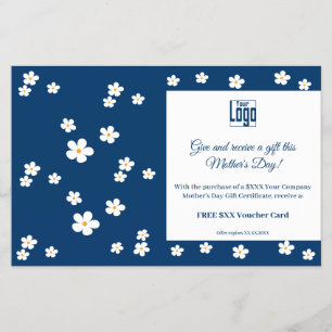 Witte Bloemen Moederdag Promotie Blauw Wit Flyer
