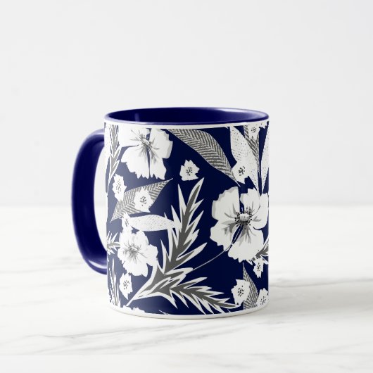 Witte bloemen mok (Voorkant links)