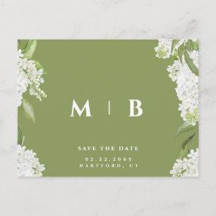 Witte Bloemen Mos Groene Bruiloft Save the Date Briefkaart