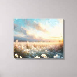 Witte bloemen onder een mooie hemel canvas afdruk