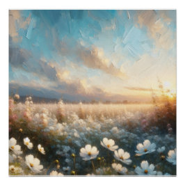 Witte bloemen onder een mooie hemel perfect poster