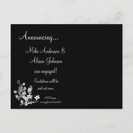 Witte Bloemen Ontwerp op Zwarte Briefkaarten (Achterkant)