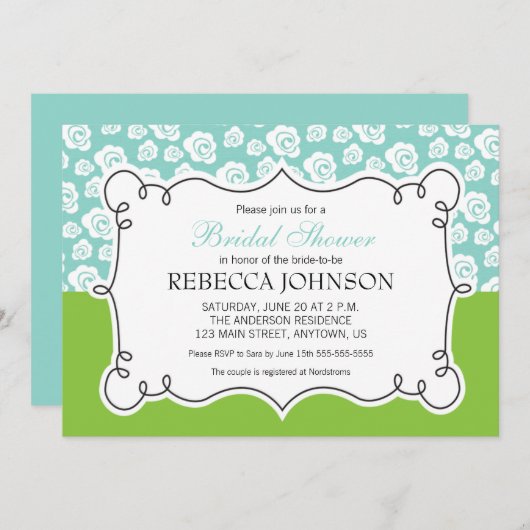 Witte bloemen op Blauwgroen en groen Vrijgezellenf Kaart (Voorkant / Achterkant)