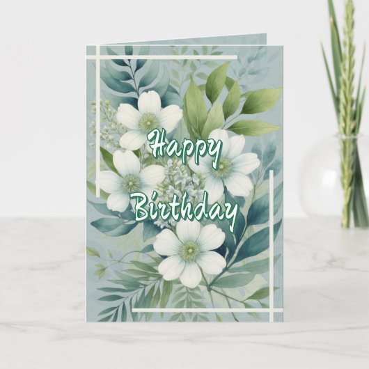 Witte bloemen op een achtergrond van groene blader kaart (Voorkant)