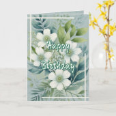 Witte bloemen op een achtergrond van groene blader kaart (Gele Bloem)