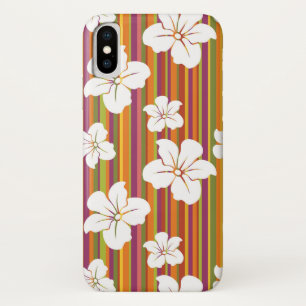 Witte bloemen op een gestreepte achtergrond iPhone x hoesje