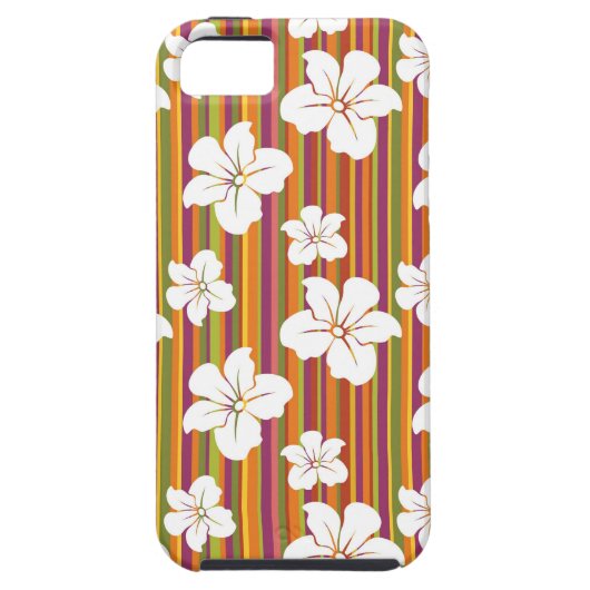 Witte bloemen op een gestreepte achtergrond Case-Mate iPhone case (Achterkant)