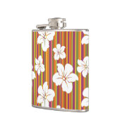 Witte bloemen op een gestreepte achtergrond heupfles (Links)