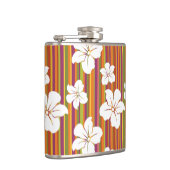 Witte bloemen op een gestreepte achtergrond heupfles (Rechts)