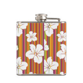 Witte bloemen op een gestreepte achtergrond heupfles (Achterkant)