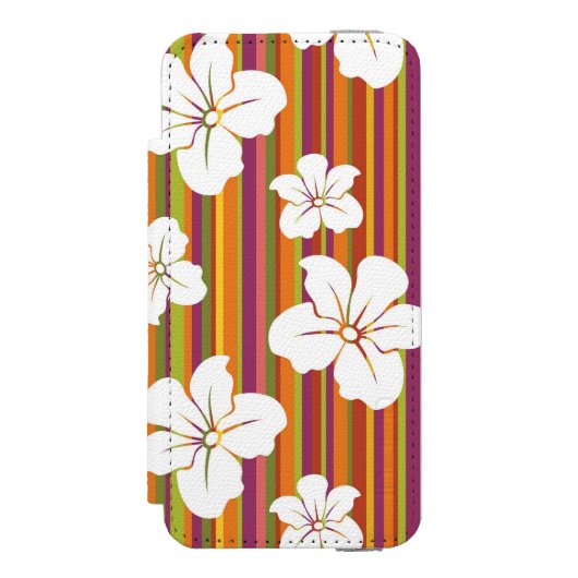 Witte bloemen op een gestreepte achtergrond incipio iPhone portemonnee hoesje (Voorkant Agenda)