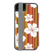 Witte bloemen op een gestreepte achtergrond incipio iPhone portemonnee hoesje (Agenda Achterkant)