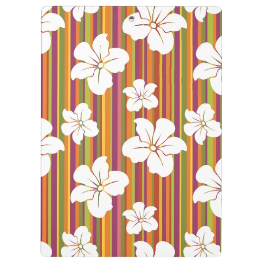 Witte bloemen op een gestreepte achtergrond klembord (Achterkant)
