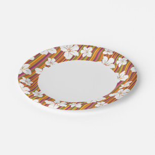 Witte bloemen op een gestreepte achtergrond papieren bordje