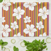 Witte bloemen op een gestreepte achtergrond theedoek (Gevouwen)