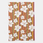 Witte bloemen op een gestreepte achtergrond theedoek (Verticaal)