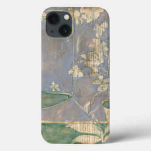 Witte bloemen op krantenpapier achtergrond iPhone 13 hoesje