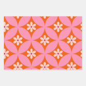 Witte bloemen op midden eeuw roze cirkels patroon inpakpapier vel (Voorkant 2)