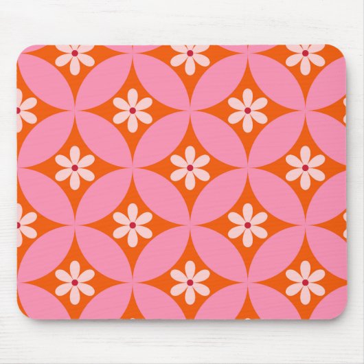 Witte bloemen op midden eeuw roze cirkels patroon muismat (Voorkant)