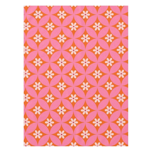 Witte bloemen op midden eeuw roze cirkels patroon tafelkleed (Voorkant)