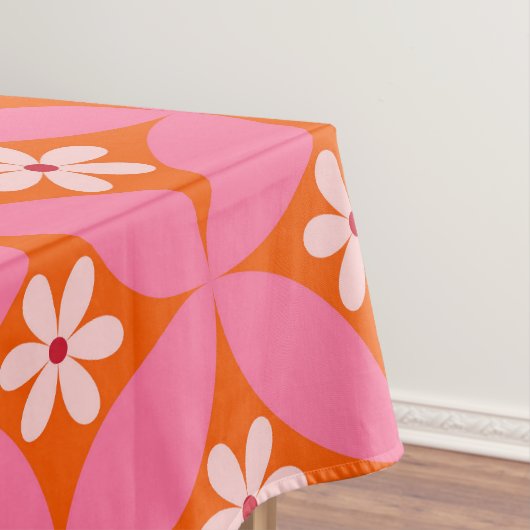 Witte bloemen op midden eeuw roze cirkels patroon tafelkleed (Voorbeeld)