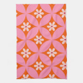 Witte bloemen op midden eeuw roze cirkels patroon theedoek (Verticaal)