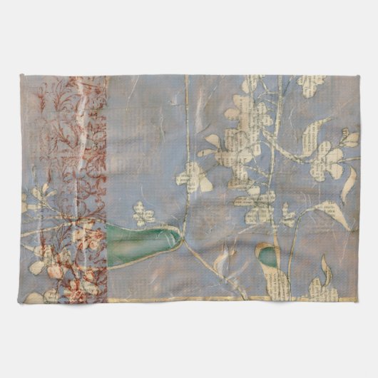 Witte bloemen op Newsprint Achtergrond Theedoek (Horizontaal)