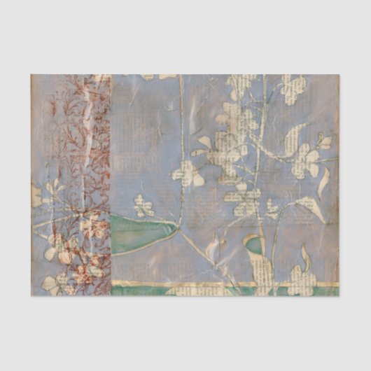 Witte bloemen op Newsprint Achtergrond Tissuepapier (Voorkant)