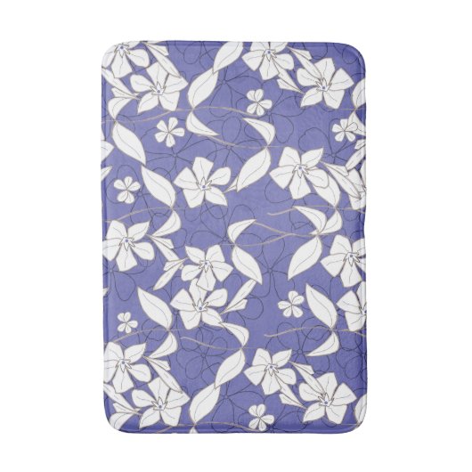 Witte bloemen op Periwinkle Badmat (Voorkant Verticaal)