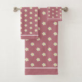 Witte bloemen op Roos Gold Bath Towel Set Bad Handdoek (Insitu)