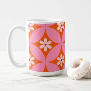 Witte bloemen op roze cirkels patroon uit het midd koffiemok