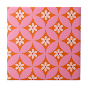 Witte bloemen op roze cirkels patroon uit het midd tegeltje