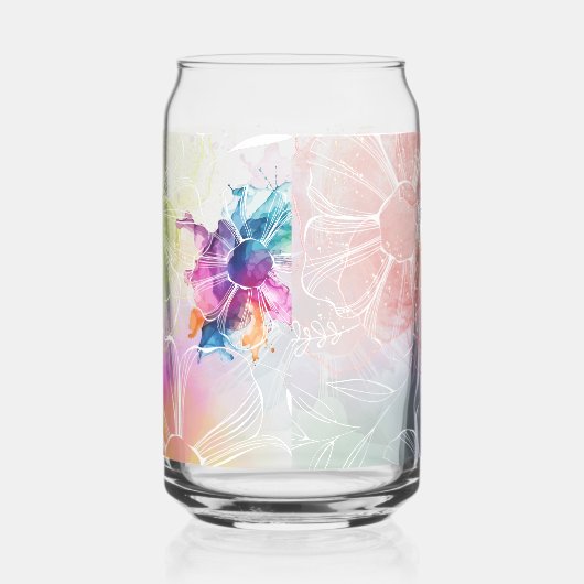 Witte bloemen op Waterverf Splashes Set Blikvorm Glas (Rechts)