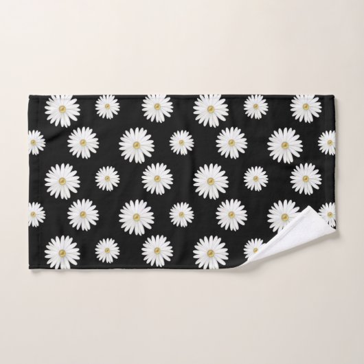 Witte bloemen op zwart bad handdoek (Handdoek)