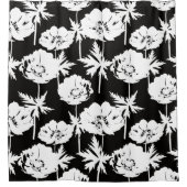 Witte bloemen op zwart. douchegordijn (Voorkant)