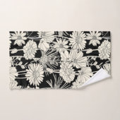  witte bloemen op zwarte achtergrond bad handdoek (Handdoek)